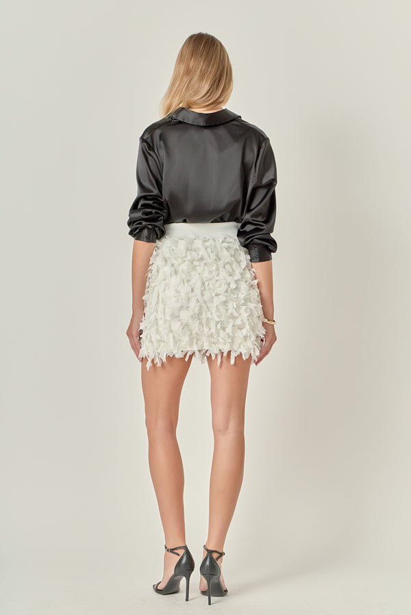 English Factory Premium Textured Ribbon High Waisted Mini Skirt WHITE