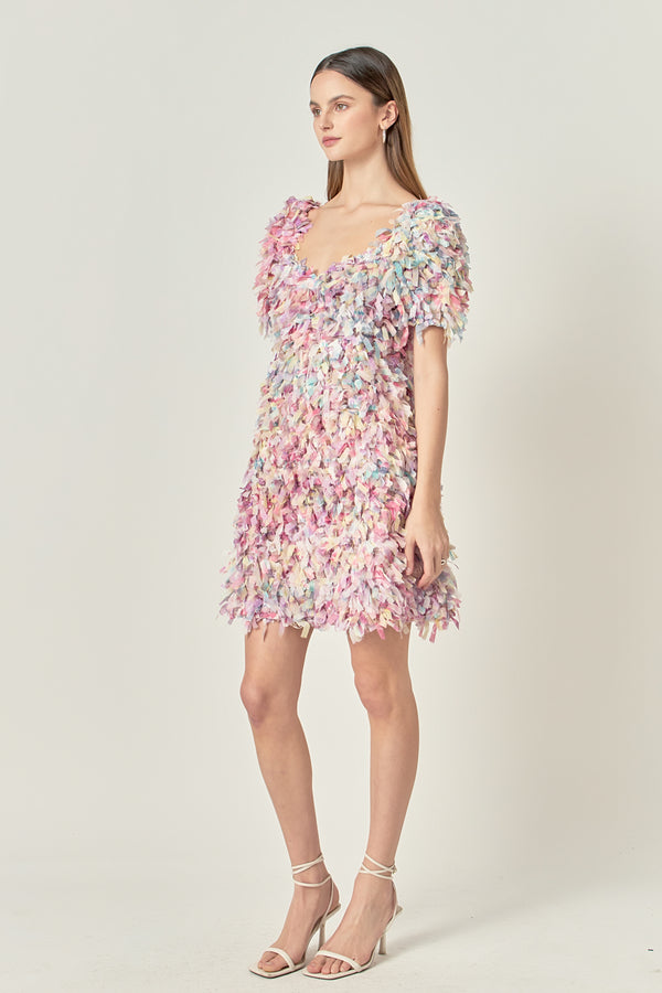 English Factory Premium Textured Ribbon Mini Full Dress MAUVE