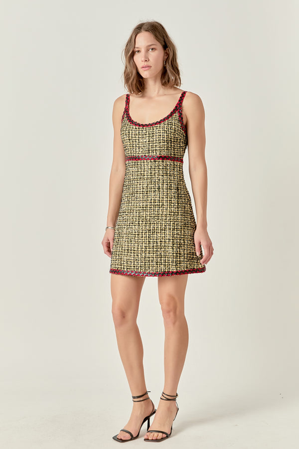 English Factory Premium Tweed Mini Dress YELLOW/BLACK