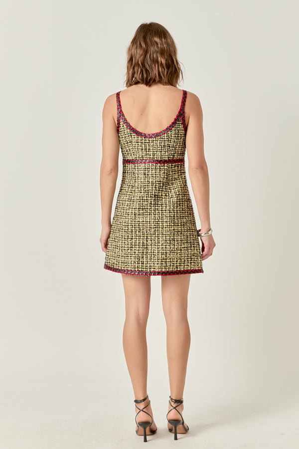 English Factory Premium Tweed Mini Dress YELLOW/BLACK