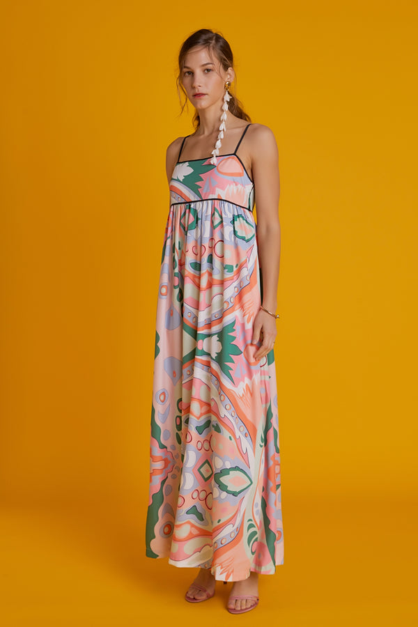 English Factory Print Empire Waist Maxi Dress MULTI