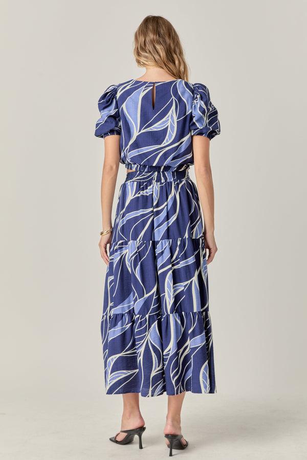 English Factory Printed Puff Sleeve Crop Top NAVY/BLUE MULTI