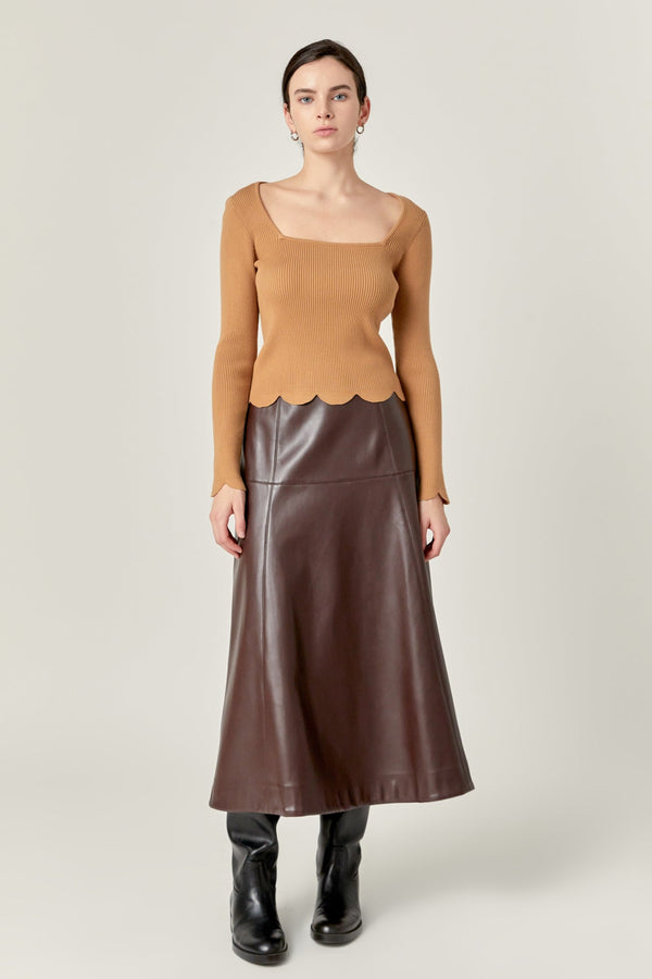 English Factory PU High Waisted Midi Skirt DARK BROWN