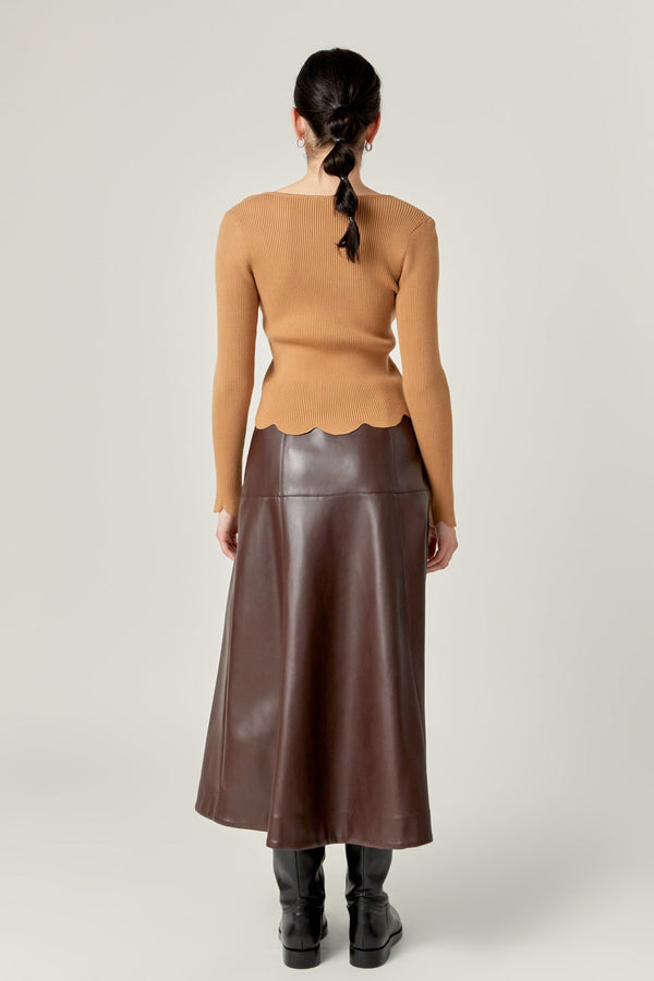 English Factory PU High Waisted Midi Skirt DARK BROWN