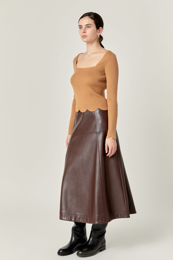 english factory PU High Waisted Midi Skirt DARK BROWN