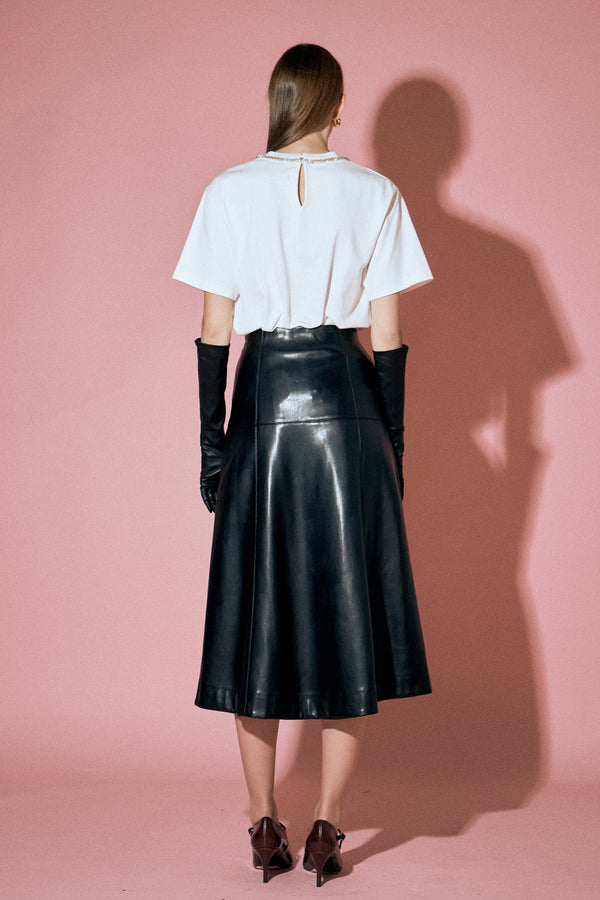 English Factory PU High Waisted Midi Skirt In Black BLACK