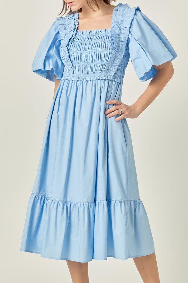 English Factory Puff Short Sleeve Square Neck Midi Dress POWDER BLUE