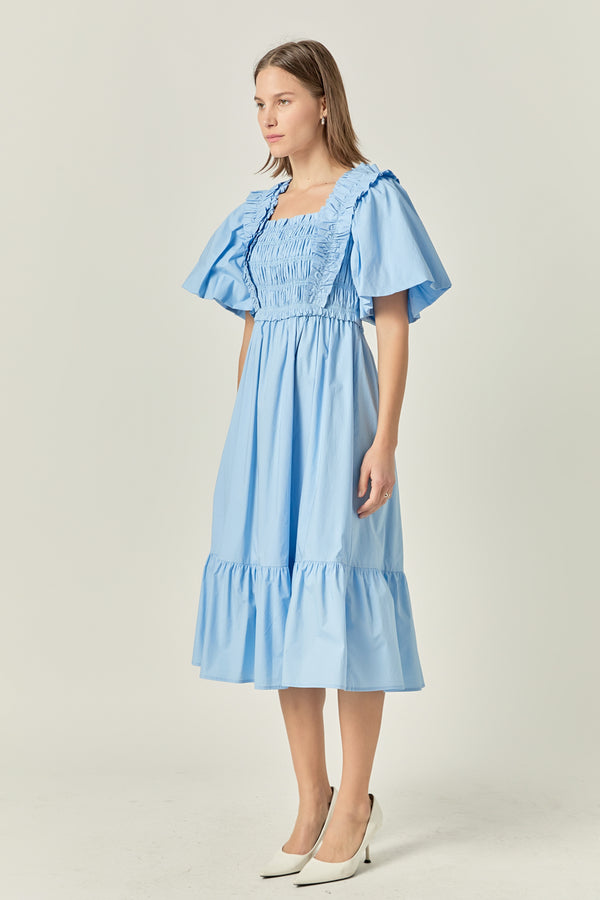 English Factory Puff Short Sleeve Square Neck Midi Dress POWDER BLUE