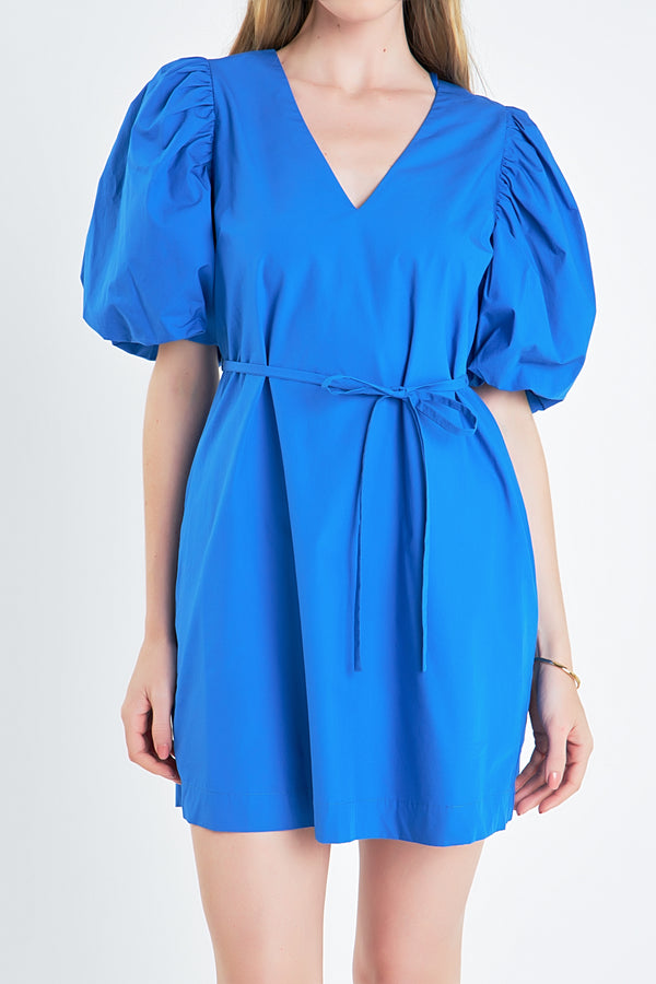 English Factory Puff Sleeve A-line Shift Mini Dress RED