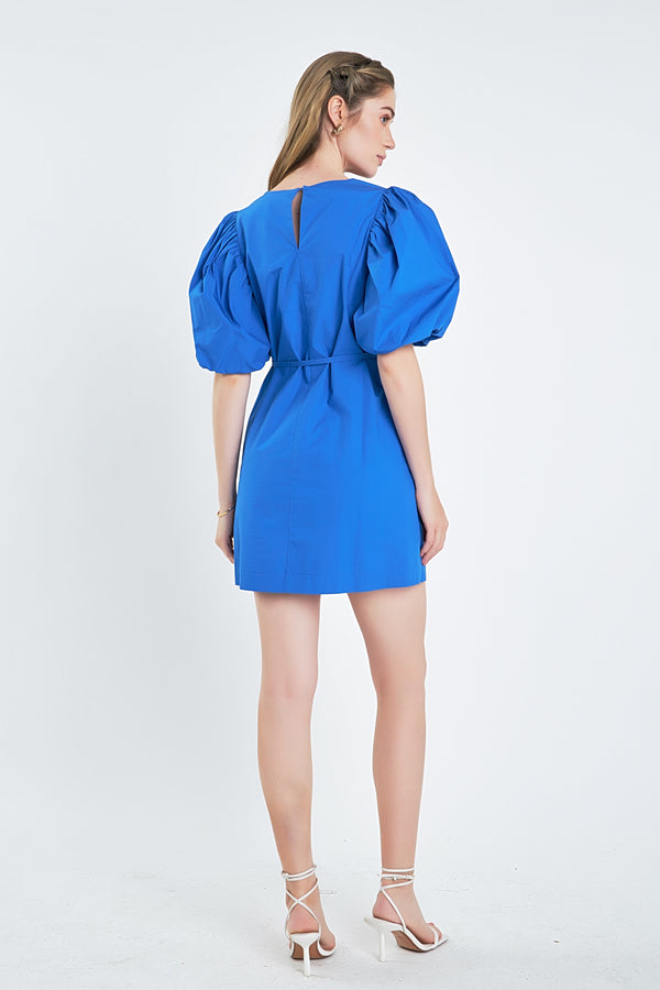 English Factory Puff Sleeve A-line Shift Mini Dress RED