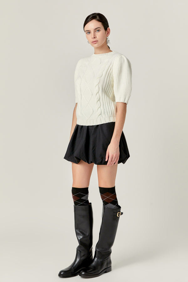 English Factory Puff Sleeve Cable Knit Sweater CREAM