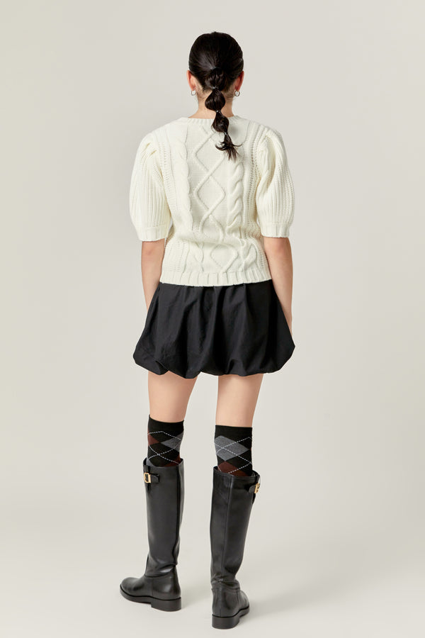 English Factory Puff Sleeve Cable Knit Sweater CREAM