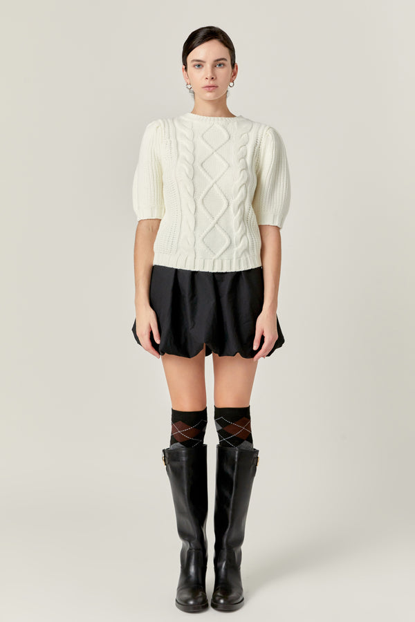 english factory Puff Sleeve Cable Knit Sweater CREAM