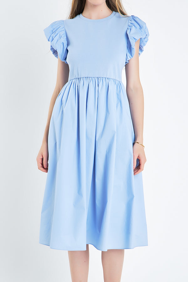 English Factory Puff Sleeve Mixed Media Dress POWDER BLUE