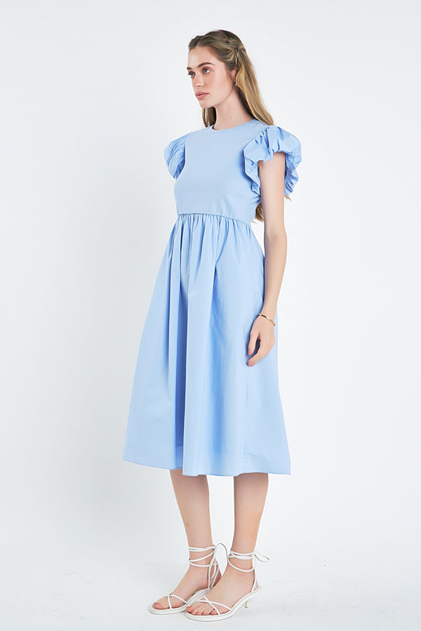 English Factory Puff Sleeve Mixed Media Dress POWDER BLUE