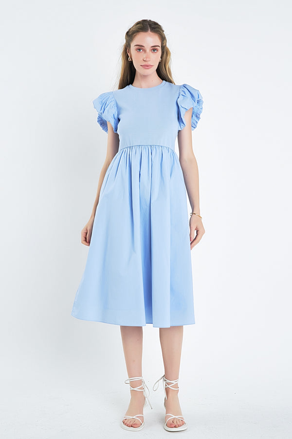 english factory Puff Sleeve Mixed Media Dress POWDER BLUE