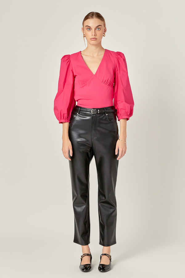 english factory Puff Sleeve Mixed Media Top MAGENTA