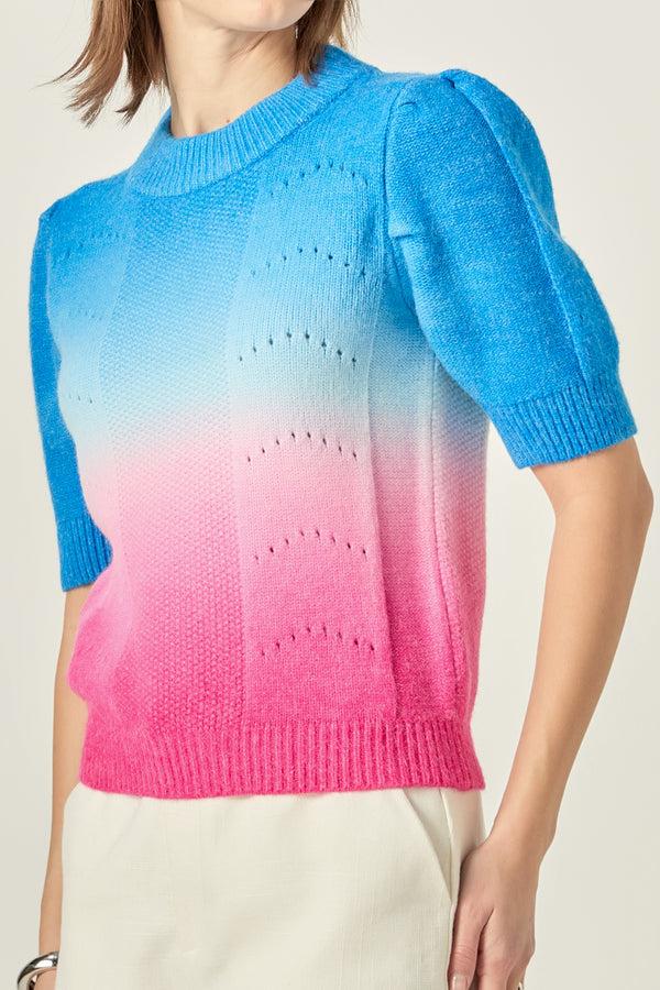 English Factory Puff Sleeve Ombre Sweater Top BLUE/PINK