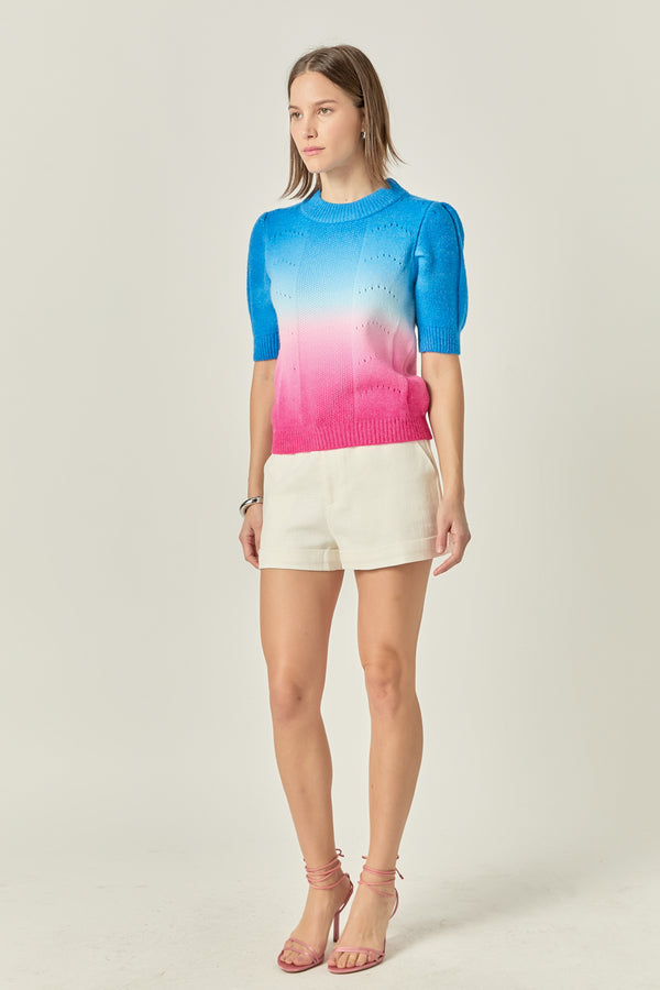 English Factory Puff Sleeve Ombre Sweater Top BLUE/PINK