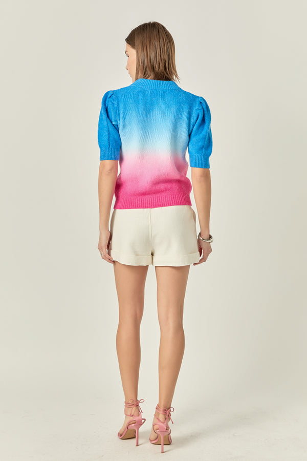English Factory Puff Sleeve Ombre Sweater Top BLUE/PINK