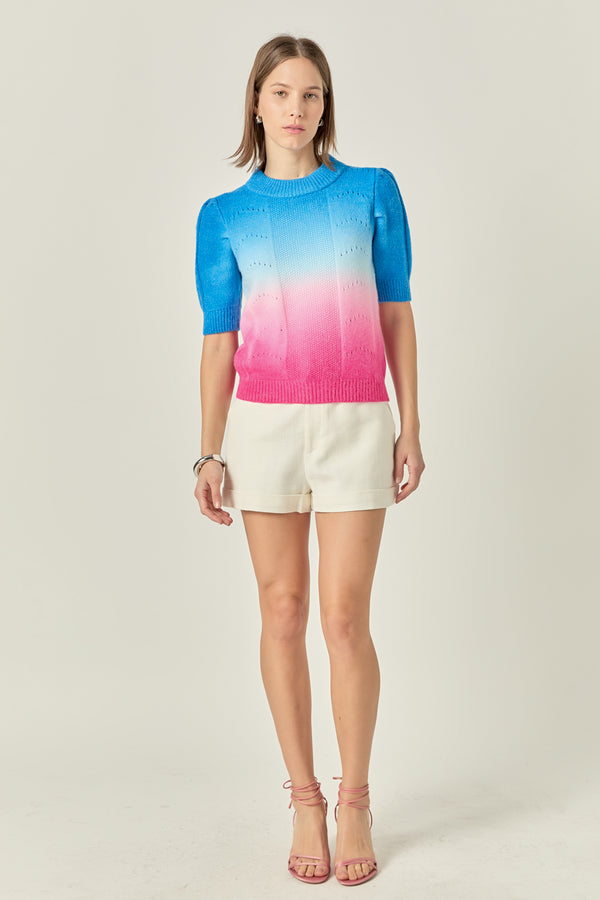 english factory Puff Sleeve Ombre Sweater Top BLUE/PINK
