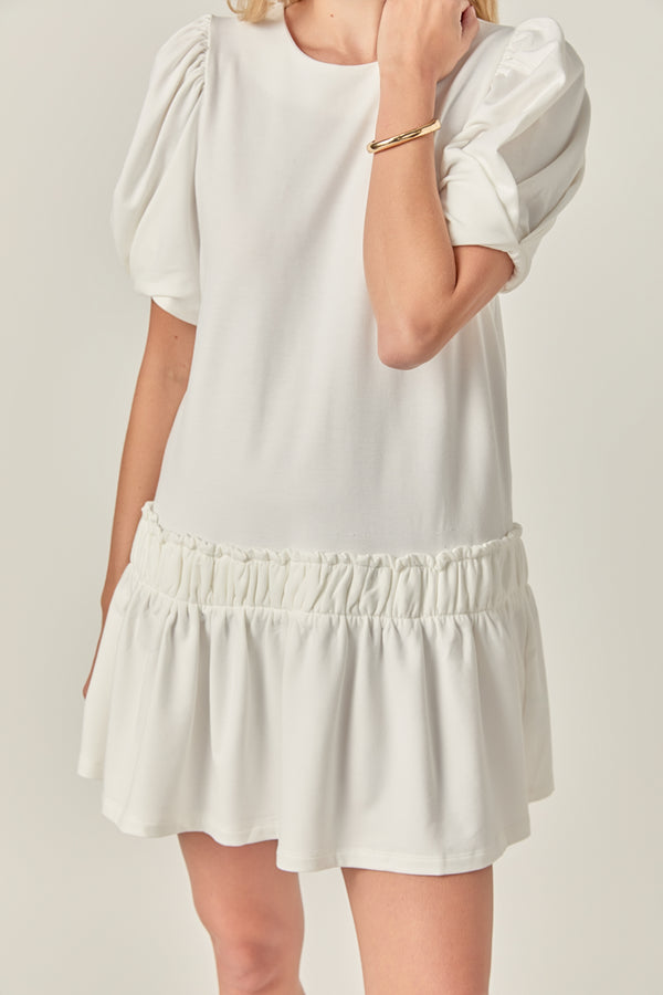 English Factory Puff Sleeve Peplum Mini Dress WHITE