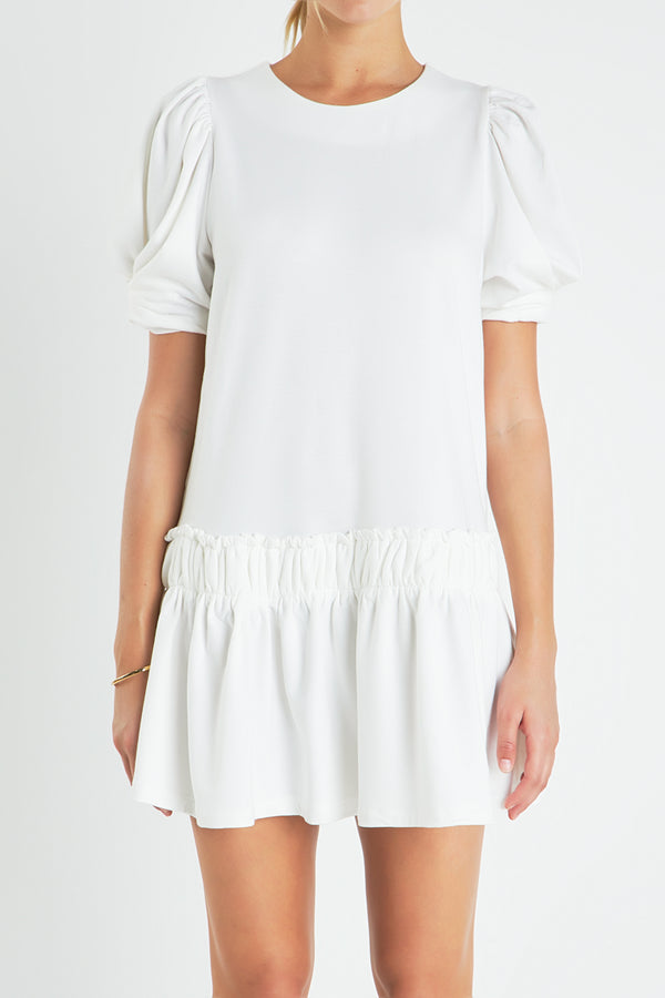 English Factory Puff Sleeve Peplum Mini Dress WHITE