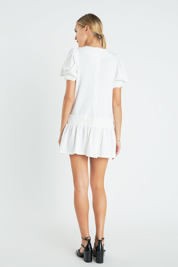 English Factory Puff Sleeve Peplum Mini Dress WHITE
