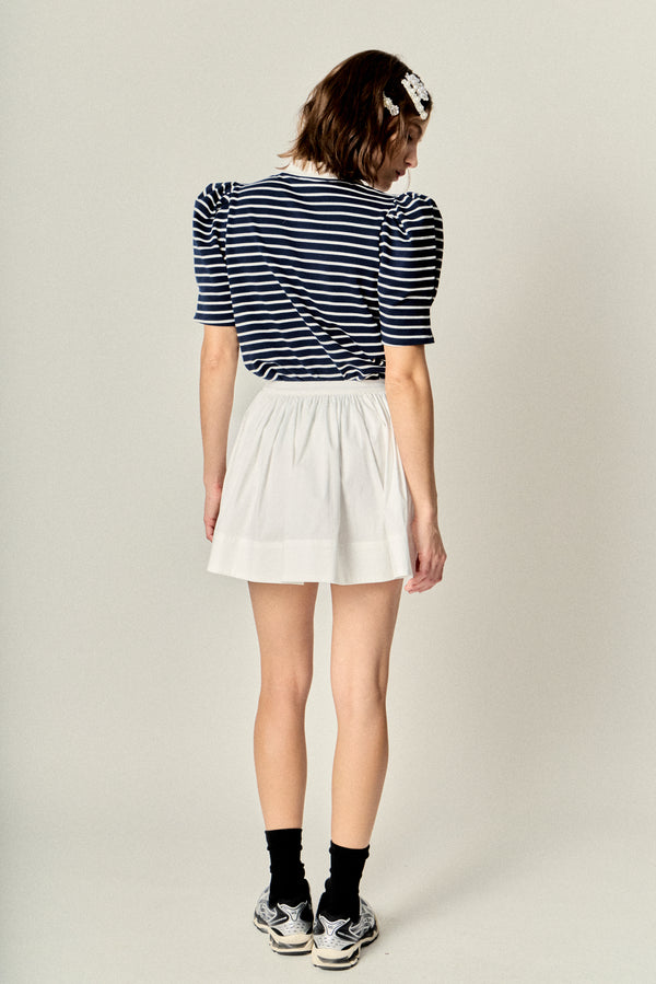 English Factory Puff Sleeve Polo Jersey Top NAVY/WHITE