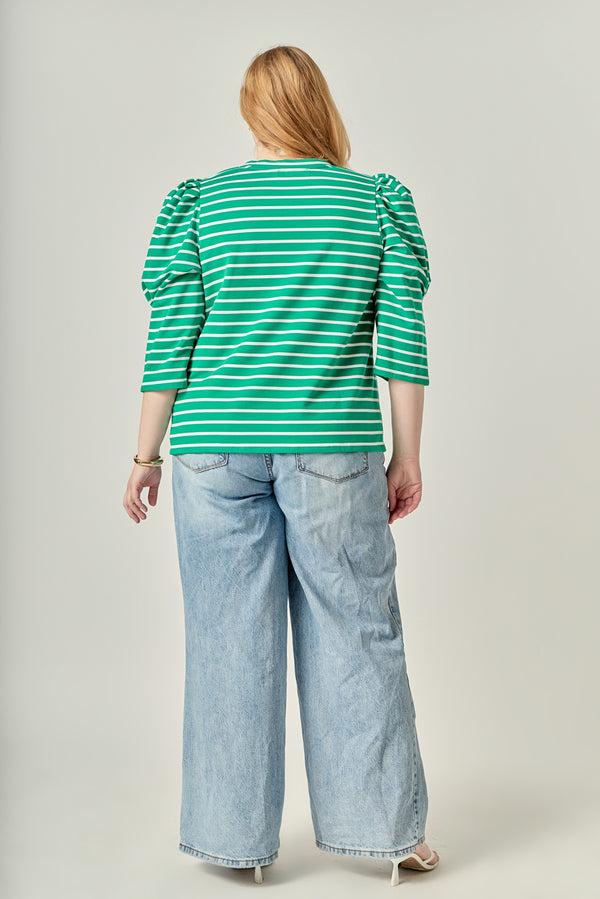 English Factory Puff Sleeve Stripe Knit Top WHITE/GREEN