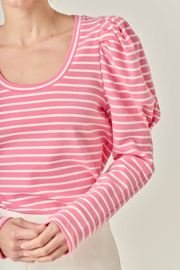 English Factory Puff Sleeve Striped Knit Top PINK/WHITE