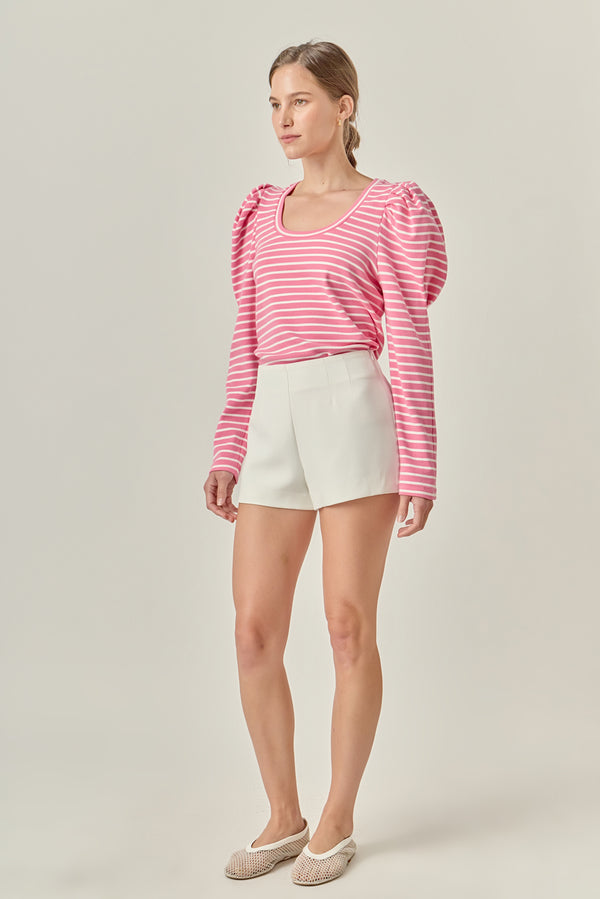 English Factory Puff Sleeve Striped Knit Top PINK/WHITE