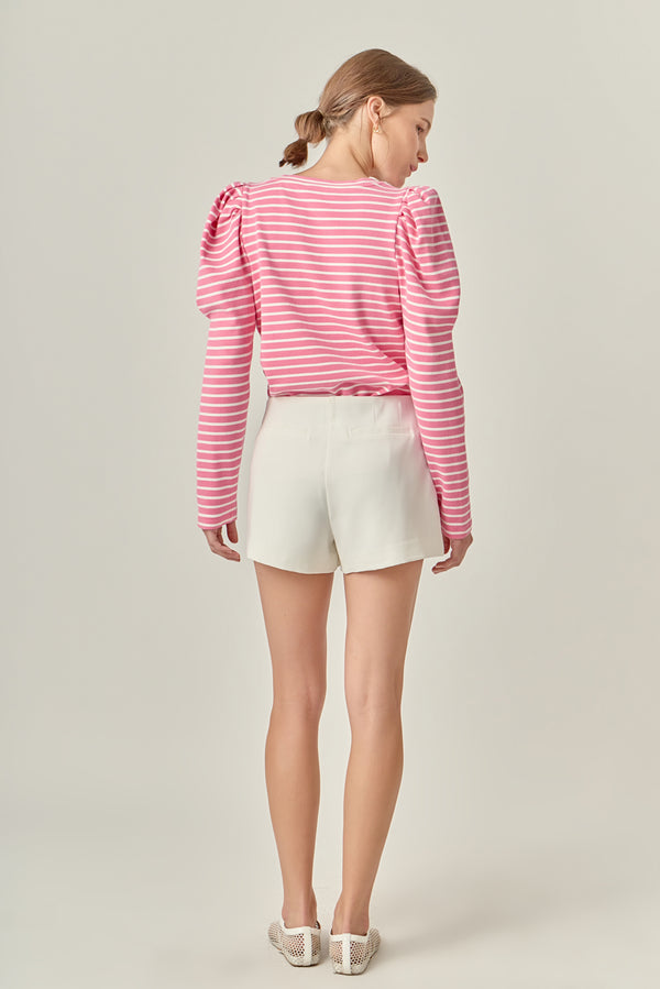 English Factory Puff Sleeve Striped Knit Top PINK/WHITE