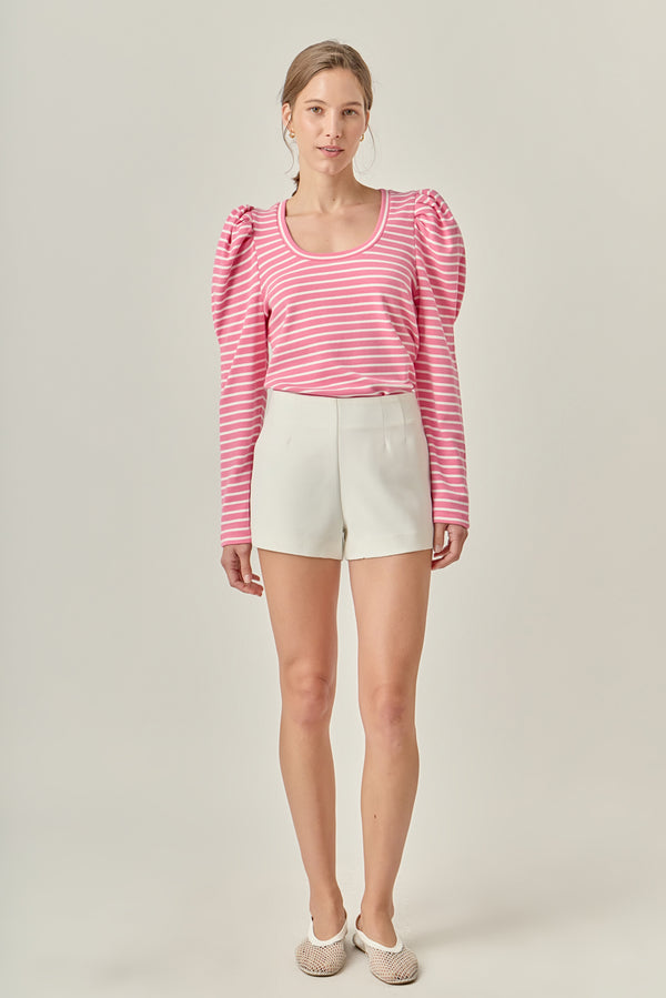 english factory Puff Sleeve Striped Knit Top PINK/WHITE