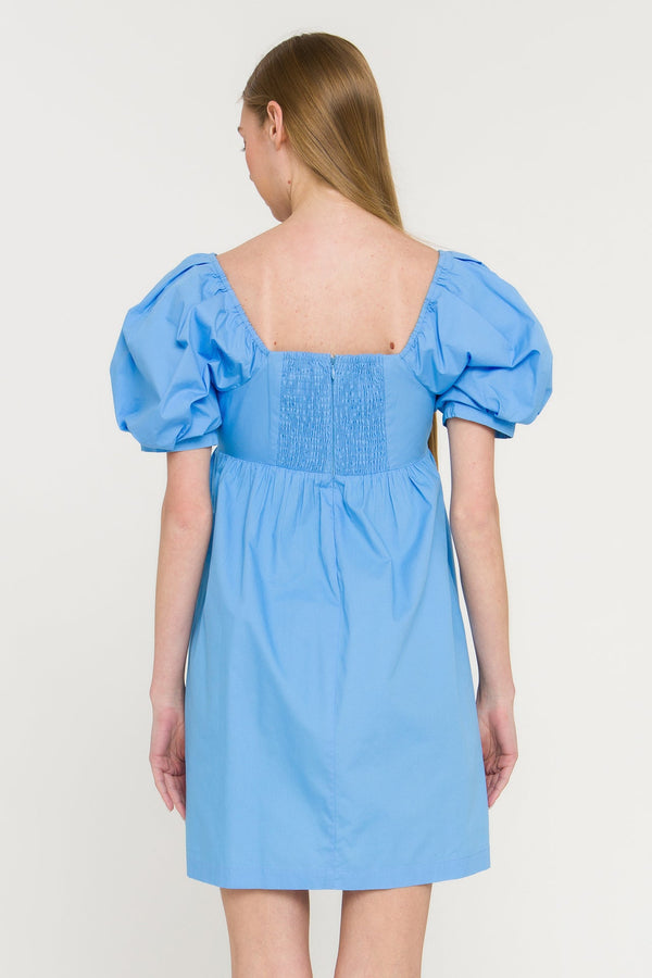 English Factory Puff Sleeve V-Neck Babydoll Dress BLUE