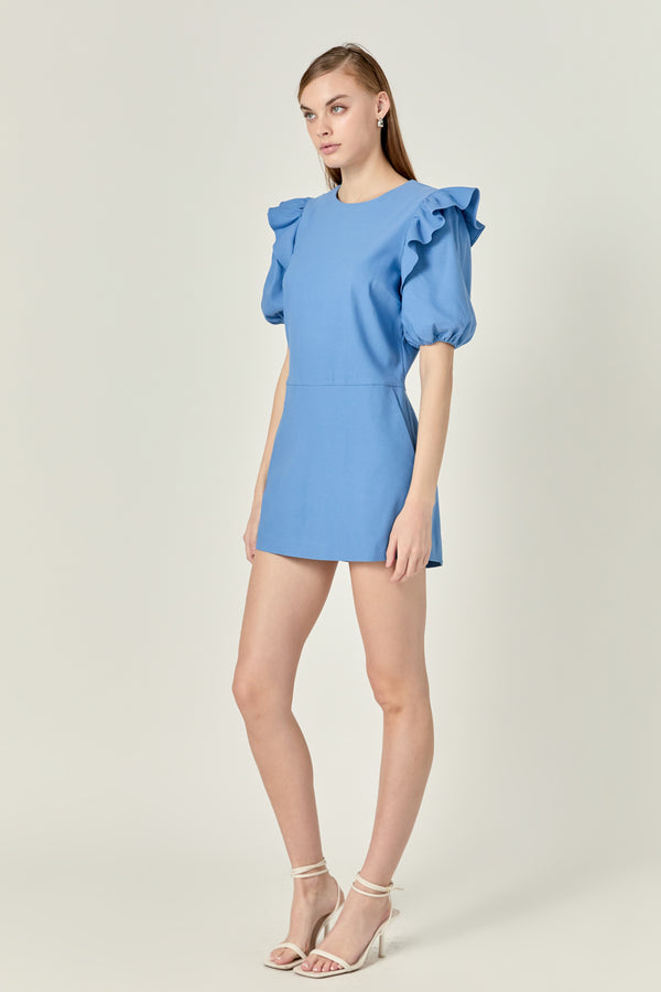 English Factory Puff Sleeve With Stretched Romper BLUE DENIM