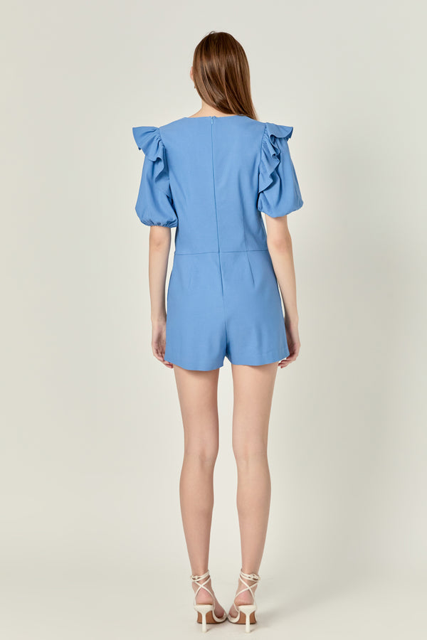 English Factory Puff Sleeve With Stretched Romper BLUE DENIM