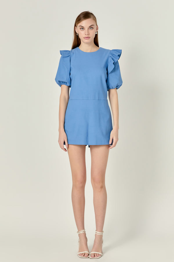 english factory Puff sleeve with Stretched Romper BLUE DENIM