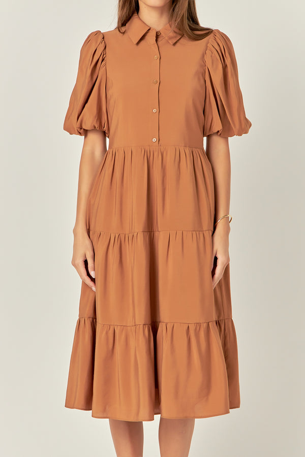 English Factory Quarter Sleeve Bow Tie Maxi Dress BROWN