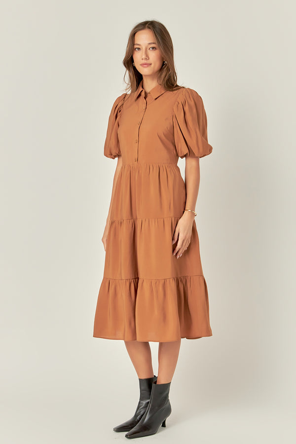 English Factory Quarter Sleeve Bow Tie Maxi Dress BROWN