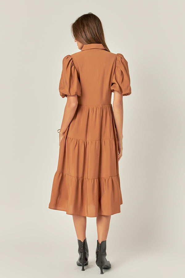 English Factory Quarter Sleeve Bow Tie Maxi Dress BROWN