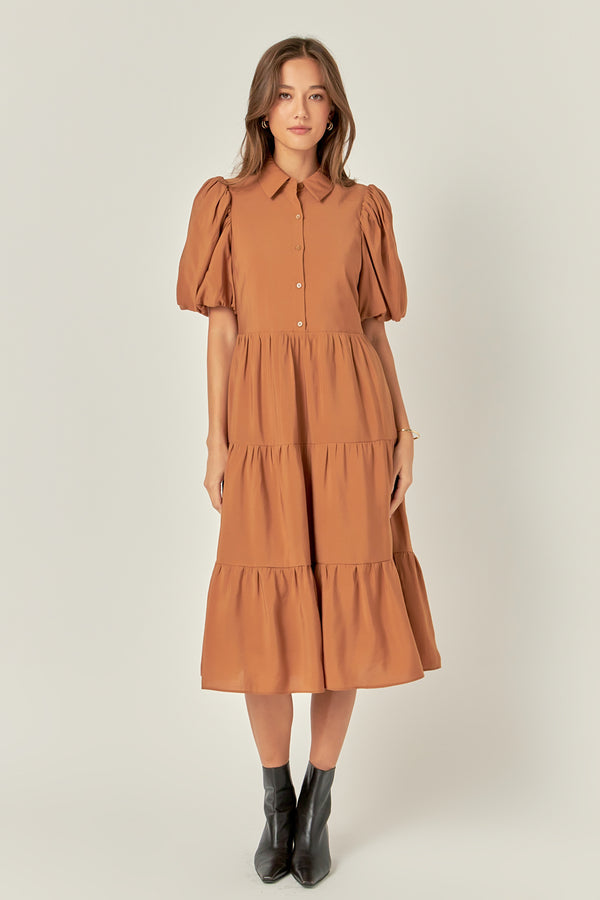 english factory Quarter Sleeve Bow Tie Maxi Dress BROWN