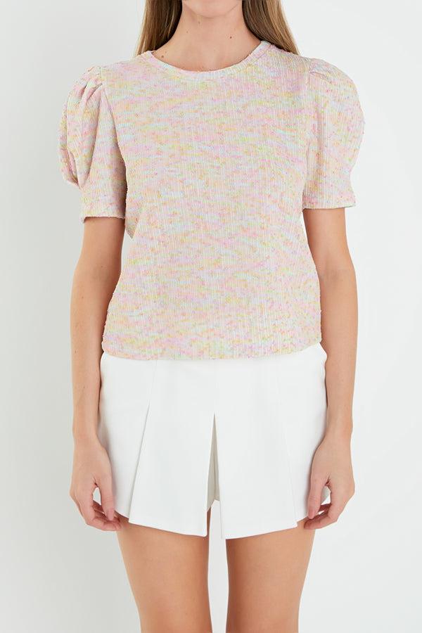 English Factory Rainbow Knit Short Sleeve Top PINK MULTI