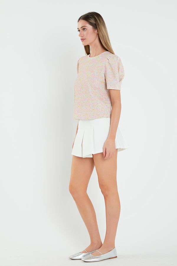 English Factory Rainbow Knit Short Sleeve Top PINK MULTI