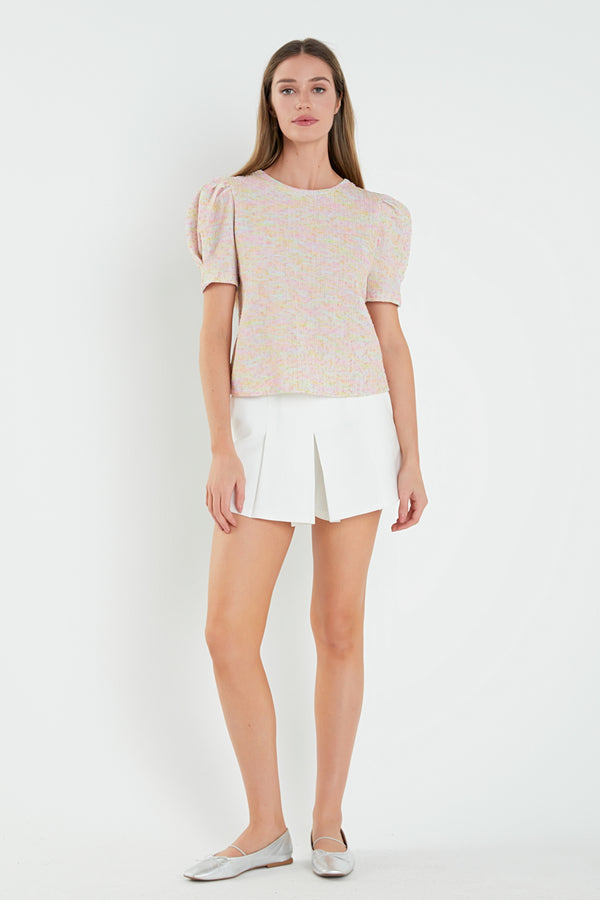 english factory Rainbow Knit Short Sleeve Top PINK MULTI