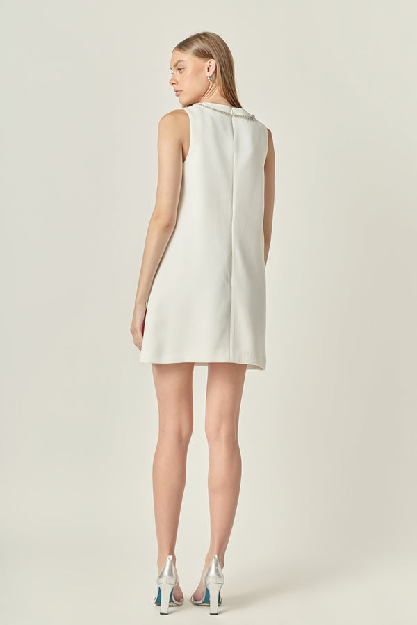 English Factory Rhinestone Bow Embellished Mini Dress OFF WHITE