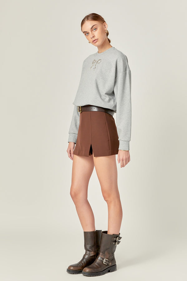 English Factory Rhinestone Bow Sweatshirt HEATHER GREY