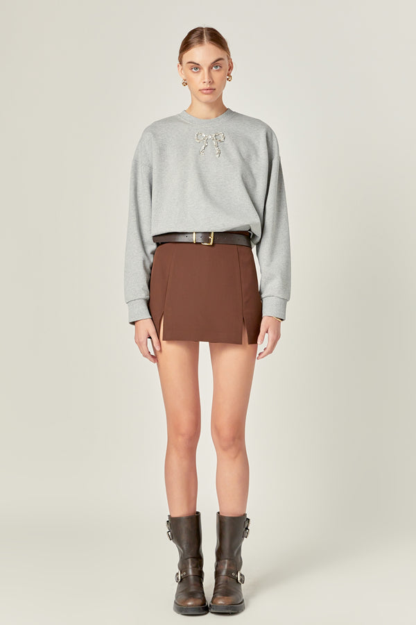 english factory Rhinestone Bow Sweatshirt HEATHER GREY