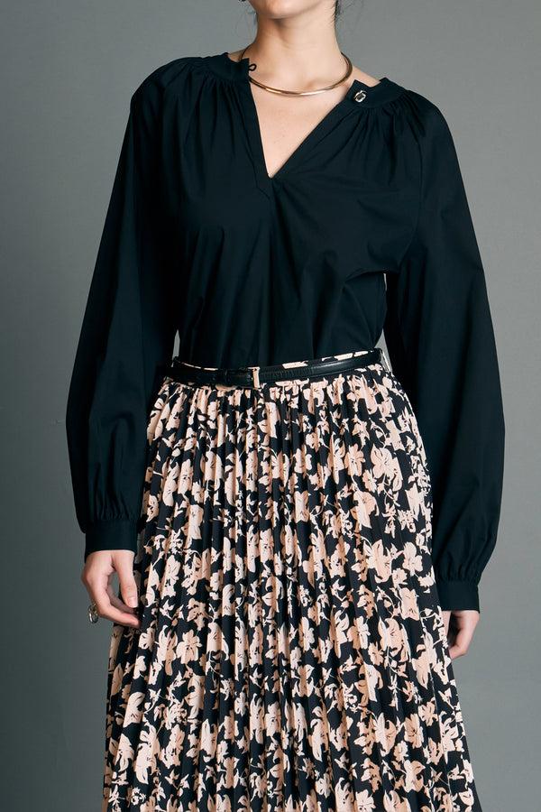 English Factory Rhinestone Button Pointed Shirt Blouse BLACK