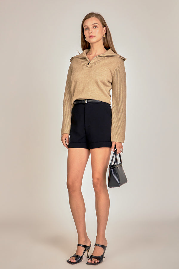 English Factory Ribbed Contrast Zip Up Sweater TAUPE